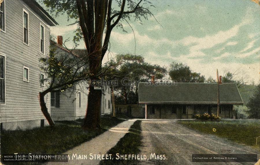 Postcard: The Station from Main Street, Sheffield, Massachusetts